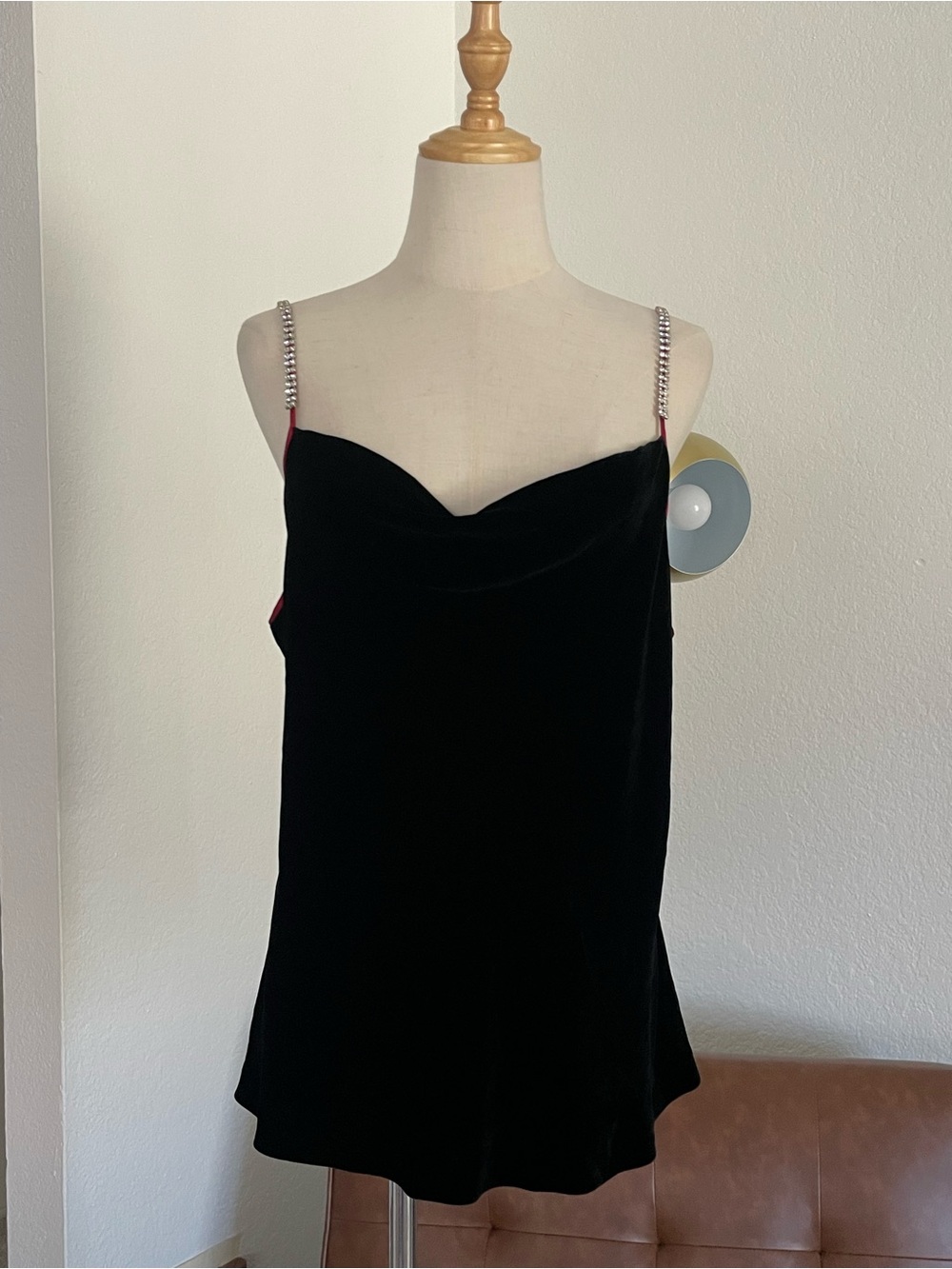 Mary Green Coquette Whimsigoth Glam Rhinestone Velvet Silk Cowl Tank Top